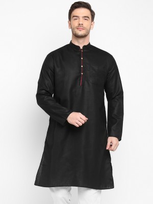 Hangup Plus Men Solid A-line Kurta(Black)