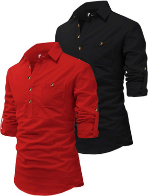 RAREMARK Men Solid Straight Kurta(Red)