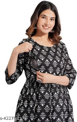 Priyas Creation Women Floral Print Anarkali Kurta(Black)