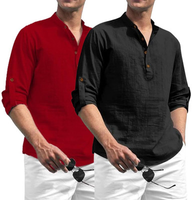 indirae Men Solid A-line Kurta(Maroon)