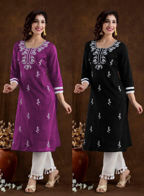 VIKSHI Women Chikan Embroidery Kurta(Multicolor)