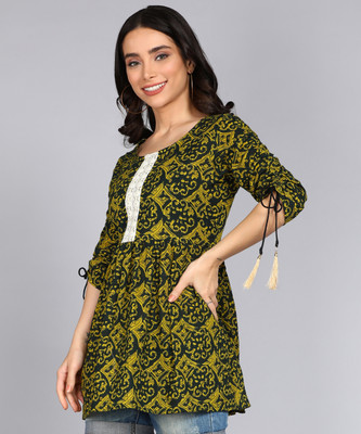 ftDiva Casual Printed Women Green Top