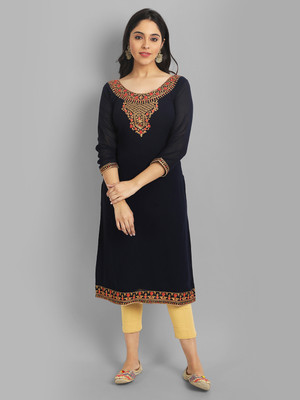 Raiyani Fashion Women Embroidered A-line Kurta(Black)