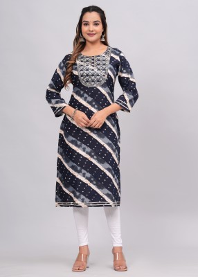 Jaipur Sarai Women Printed Straight Kurta(Grey, White, Dark Blue)