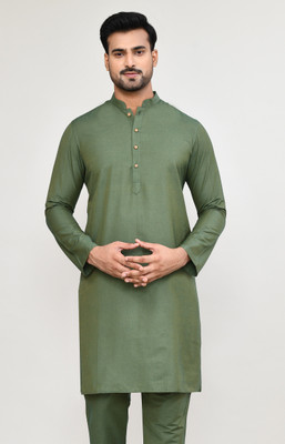 POLY2FAB Men Solid Straight Kurta(Dark Green)