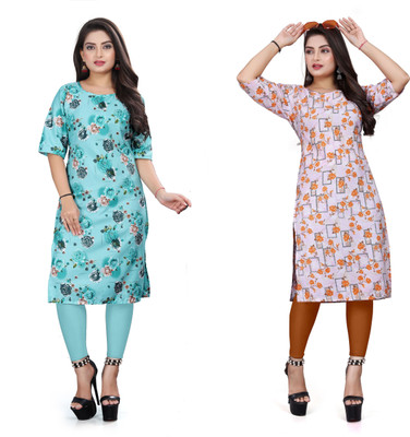 SANJUGARMENT Women Printed Straight Kurta(Multicolor)