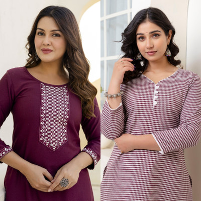 AUZAAI COLLECTION Women Self Design Straight Kurta(Maroon)