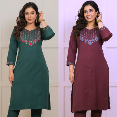 AUZAAI COLLECTION Women Embroidered Straight Kurta(Multicolor)