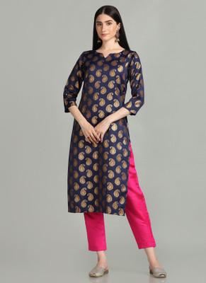 Shaily Women Striped Straight Kurta(Dark Blue)