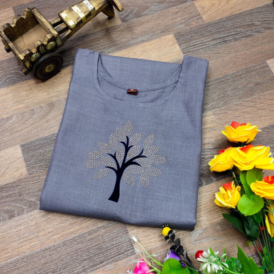 fentik.com Women Solid Straight Kurta(Grey)