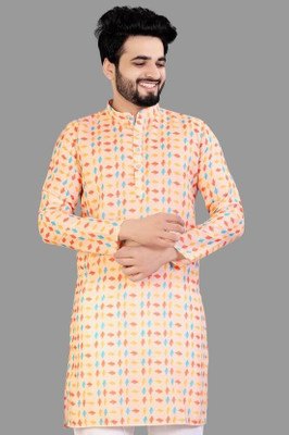 DHASU TRENDZ Men Printed Straight Kurta(Beige)