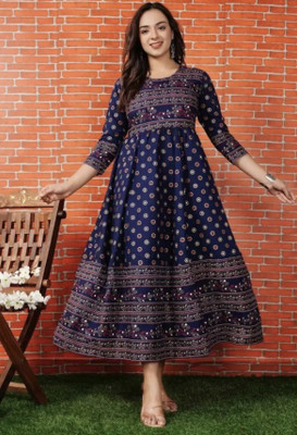 mahadevara creation Women Printed Anarkali Kurta(Blue)