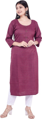 UB WOLF Women Checkered Ethnic Dress Kurta(Maroon)