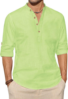 SQS Men Self Design Straight Kurta(Green)