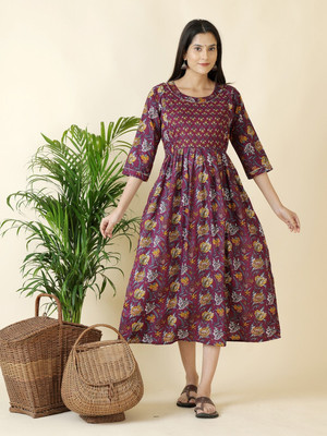 Moda Rapido Women Printed Anarkali Kurta(Purple)