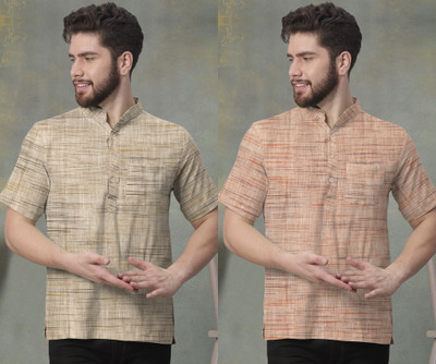 W S TEXTILE Men Self Design Kurta(Beige)