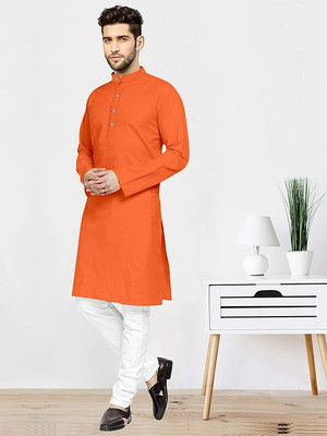 ANREX Men Solid Straight Kurta(Orange)