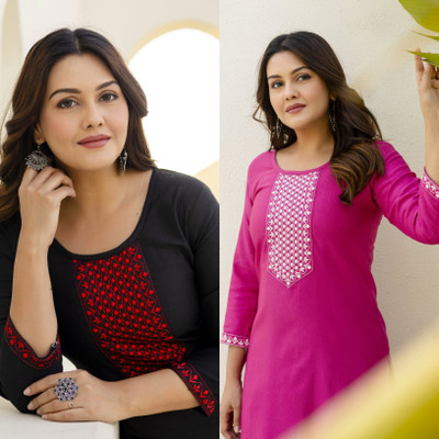 AuzaSho Collection Women Self Design Straight Kurta(Pink)