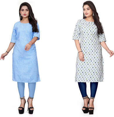 PAFASHION Women Printed A-line Kurta(Light Blue, Light Green)