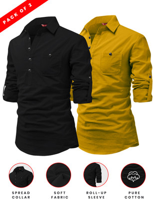 FireFish Men Solid A-line Kurta(Yellow)