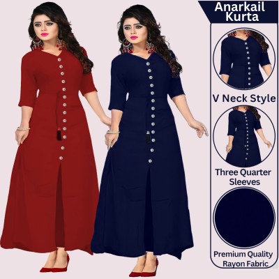 RK Costing Women Solid Anarkali Kurta(Maroon, Dark Blue)