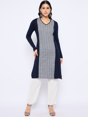 VIAZAA Women Woven Design A-line Kurta(Dark Blue)