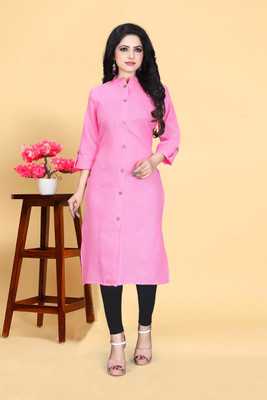 SRIGAA Women Solid A-line Kurta(Pink)
