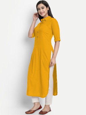 CART SHOPY Women Solid Straight Kurta(Yellow)