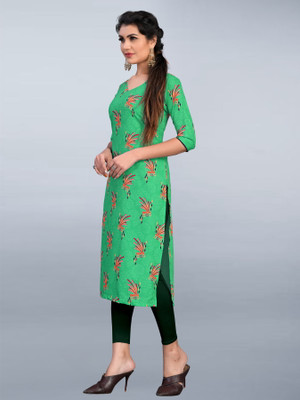 tanvi creation Women Striped Straight Kurta(Light Green)