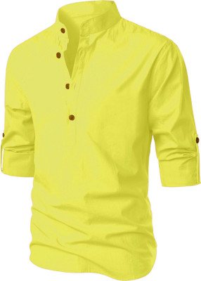 LIRMO Men Solid Straight Kurta(Yellow)