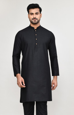 POLY2FAB Men Solid Straight Kurta(Black)