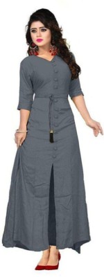 DIVU TEX Women Self Design Frontslit Kurta(Grey)