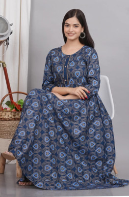 SRP IMPEX Women Printed, Floral Print Anarkali Kurta(Blue)