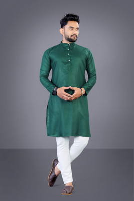 TARA GLOBAL Men Solid Straight Kurta(Dark Green)