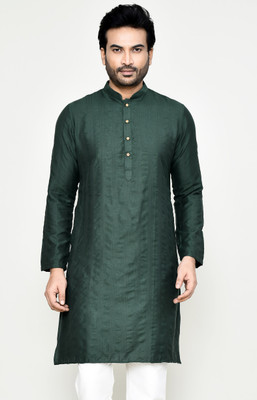POLY2FAB Men Striped Straight Kurta(Dark Green)