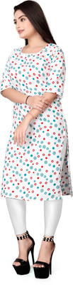 VAISALICREATION Women Printed Straight Kurta(White)
