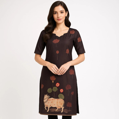 GELAI ENTERPRISE Women Printed A-line Kurta(Brown)