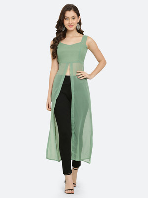VESICLE Women Solid Frontslit Kurta(Light Green)