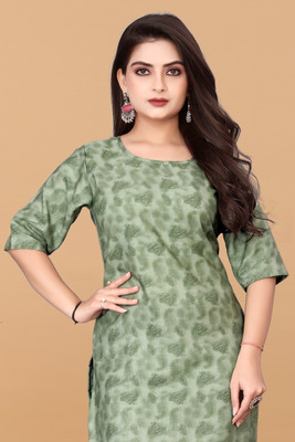 WOMENSILKFABRIC Women Printed A-line Kurta(Green)