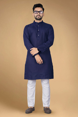 DHYANI CREATION Men Solid Straight Kurta(Dark Blue)