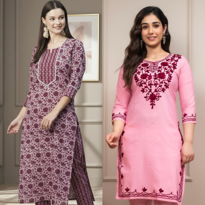 Andheriyas Textiles Women Printed Straight Kurta(Pink)
