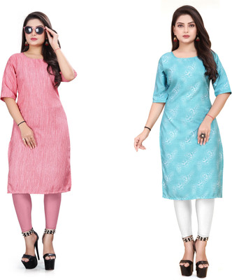 HARISH TEXTILE Women Printed A-line Kurta(Blue, Pink)