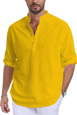 DaReal Men Solid A-line Kurta(Yellow)
