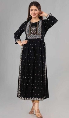 MMP CLOTHING HUB Women Printed Flared Kurta(Black)