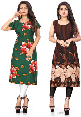tanvi creation Women Floral Print Straight Kurta(Green, Brown)