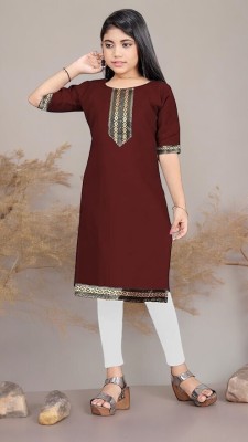 speckless Girls Embroidered Straight Kurta(Maroon)