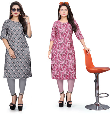 SANJUGARMENT Women Printed Straight Kurta(Multicolor)