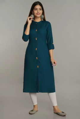 PremVastra Women Solid Straight Kurta(Dark Green)