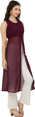 VESICLE Women Solid Frontslit Kurta(Maroon)