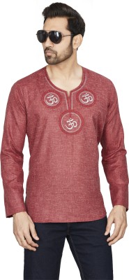 Offline Men Embroidered Straight Kurta(Maroon)